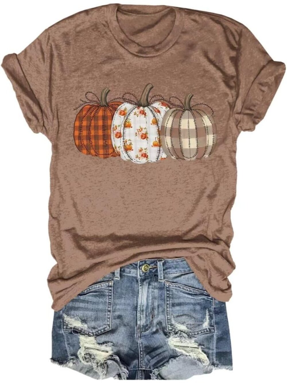 🆕 Womens Brown Pumpkin Graphic Tee Fall Short Sleeve Casual T Shirt